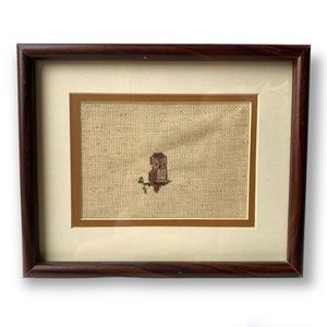 Vintage Owl Cross Stitch Boho MCM Home Decor Photo Frame